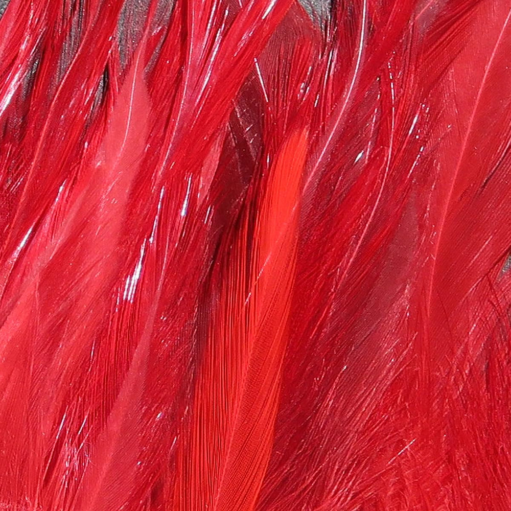 Hareline woolly bugger saddle hackle 6-7 inch blood red for durable tails.