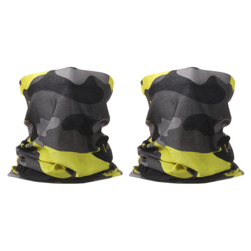 HARFINGTON cooling neck gaiter front view in camo yellow-gray for outdoor comfort