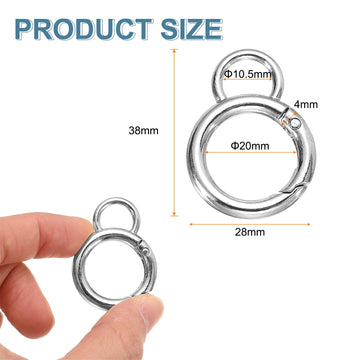 HARFINGTON metal spring clasp on keyring demonstrates one-handed attachment.