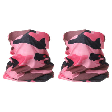 HARFINGTON neck gaiter camo pink-black shown from front for sun protection