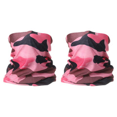 HARFINGTON neck gaiter camo pink-black shown from front for sun protection