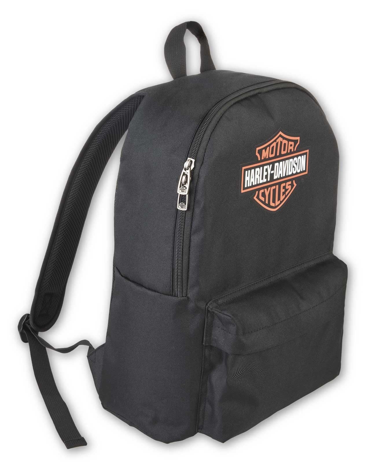 Harley-Davidson Bar & Shield logo detail highlights iconic branding and durability.