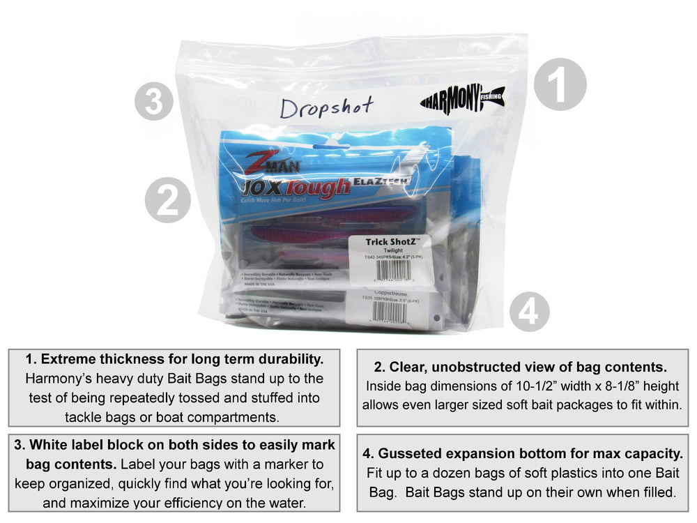 Close-up of the durable clear material of Harmony Bait Bags