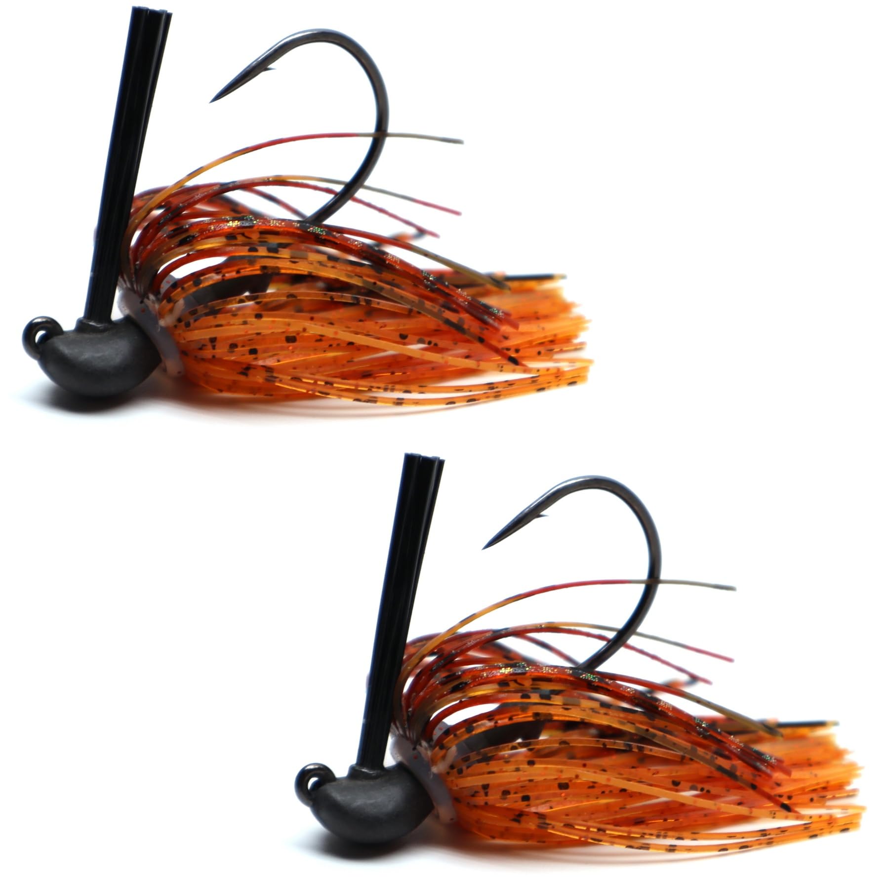 Harmony Fishing Tungsten Mini Flipping Jig in Fire Craw, skirted closeup for compact finesse in heavy cover.