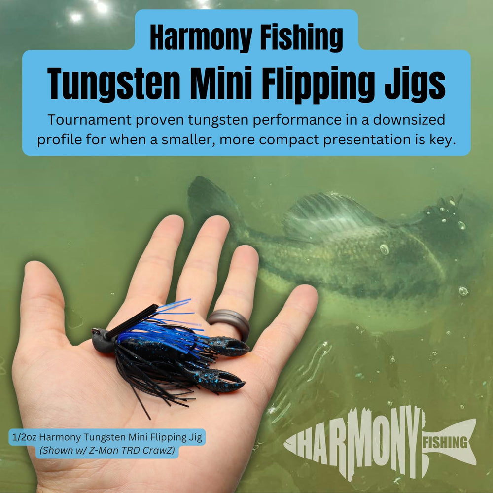 Harmony Fishing Tungsten Mini Flipping Jig stand-up head action ready for skipping into tight brush.