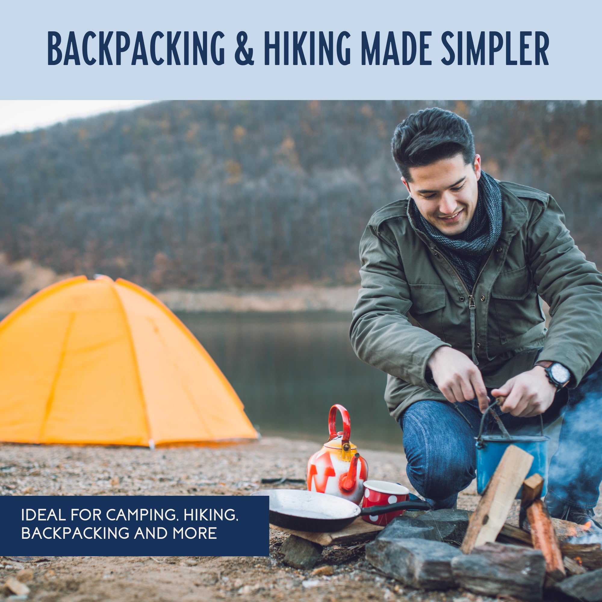 Harmony House Backpacking Kit water-to-cook step for quick trail preparation.