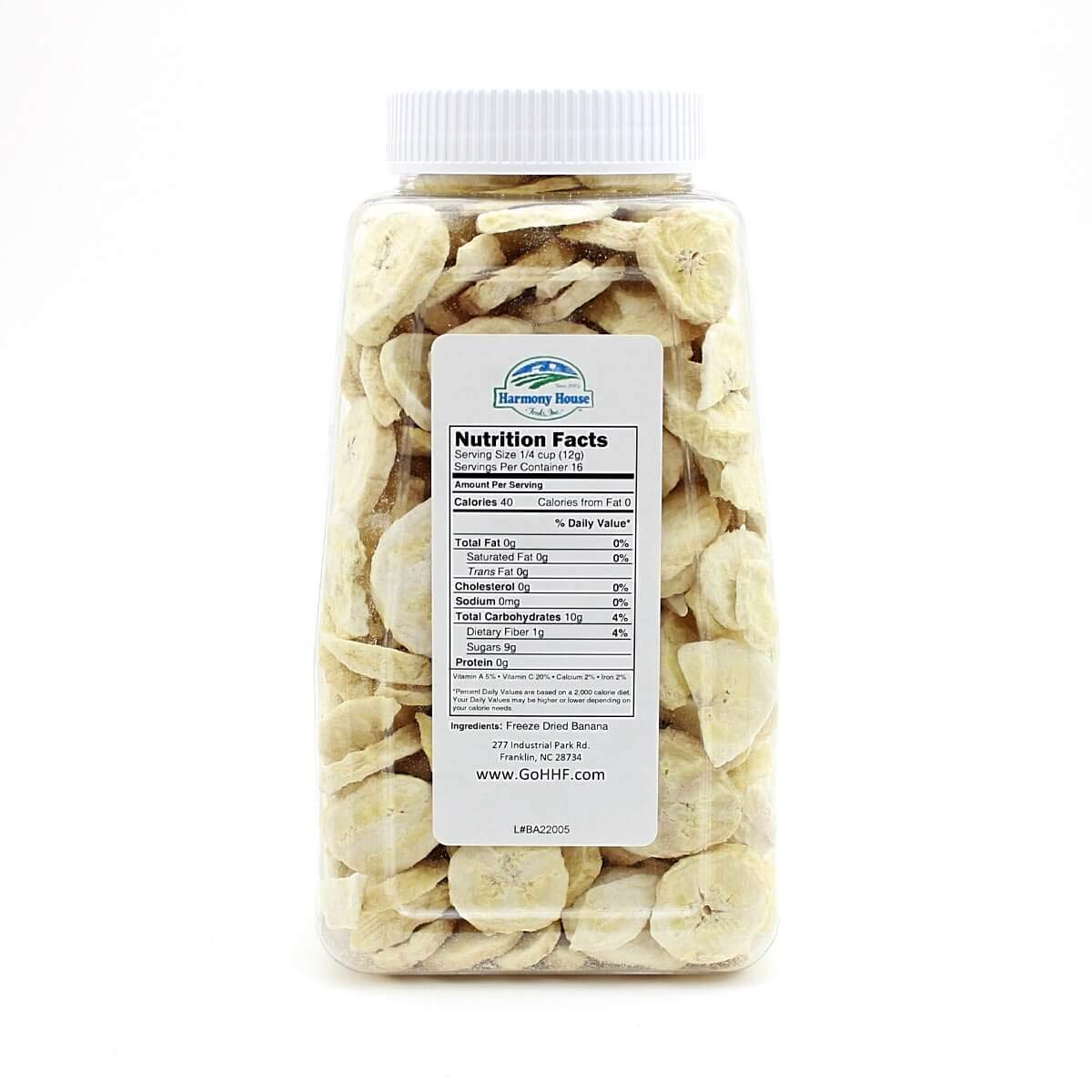 Harmony House banana slices closeup, crisp texture ideal for on-the-go snacking.