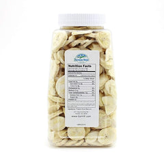 Harmony House banana slices closeup, crisp texture ideal for on-the-go snacking.