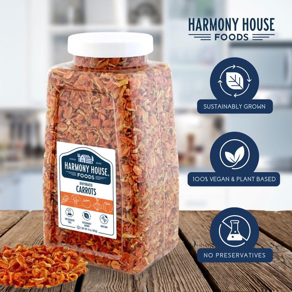 Harmony House dried carrots stew-mix ready to boost flavor in hearty pots.