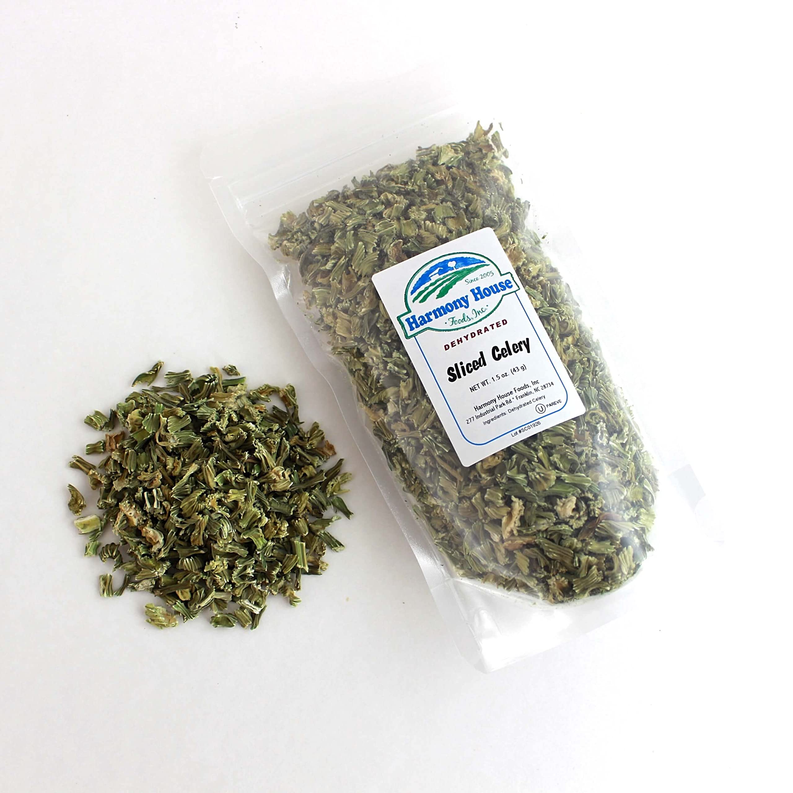 Harmony House dehydrated celery crosscut zip pouch closeup with resealable lid
