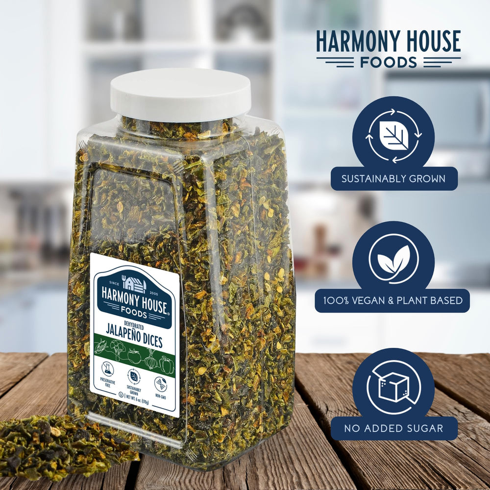 Harmony House jalapenos closeup reveals vibrant color and aroma for recipes.