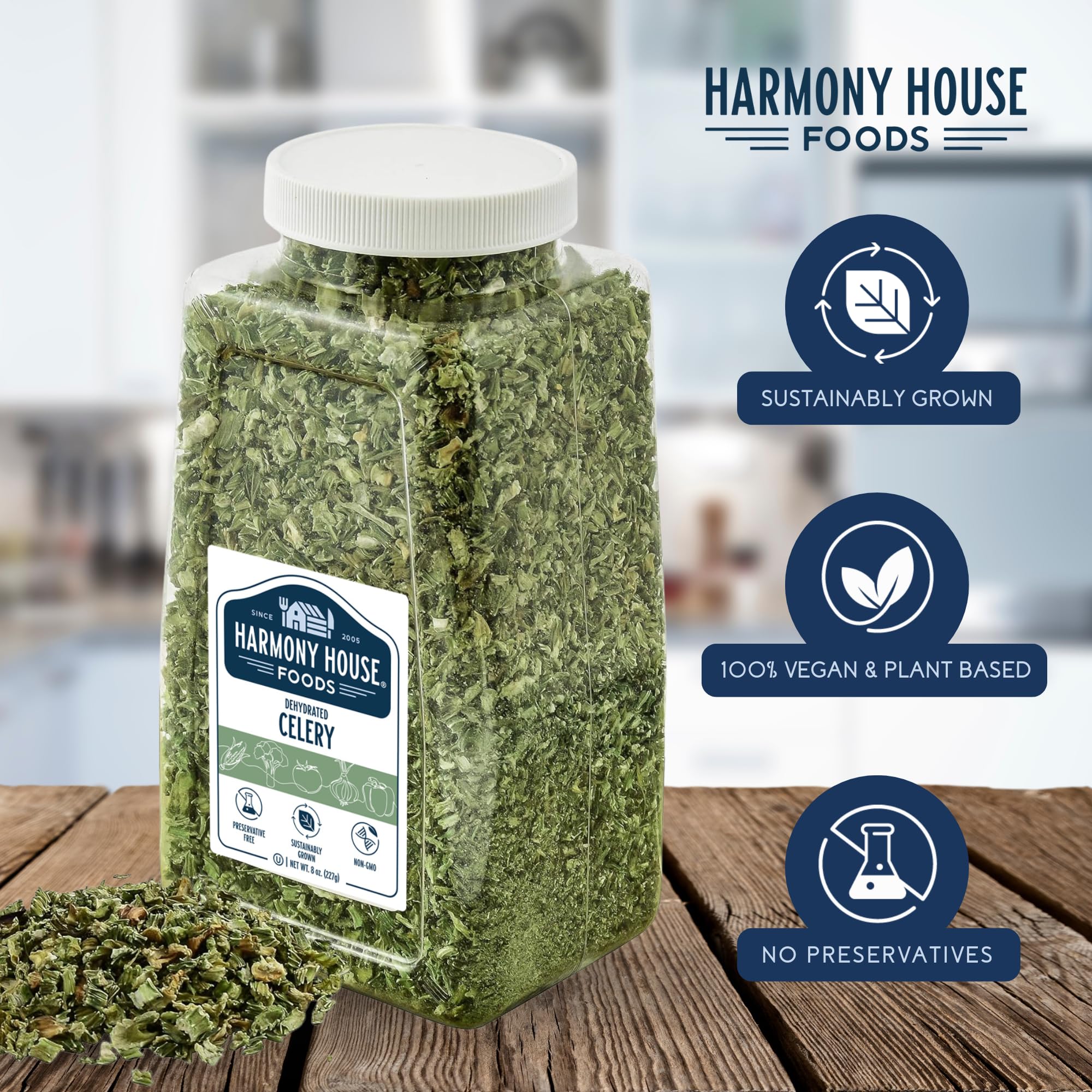 Harmony House Dehydrated Celery soup ingredient in a bowl