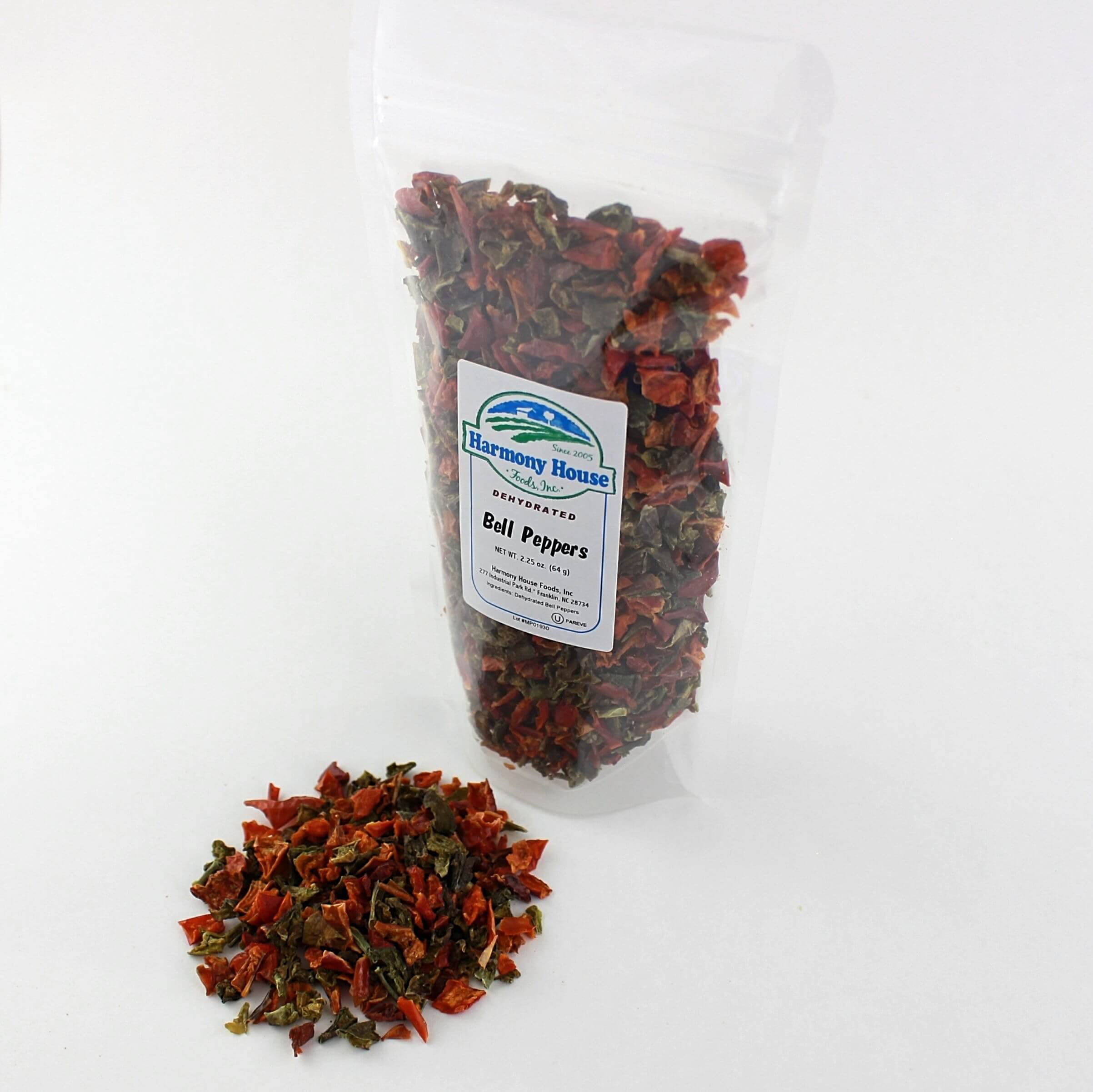Harmony House Dried Mixed Bell Peppers in a resealable pouch
