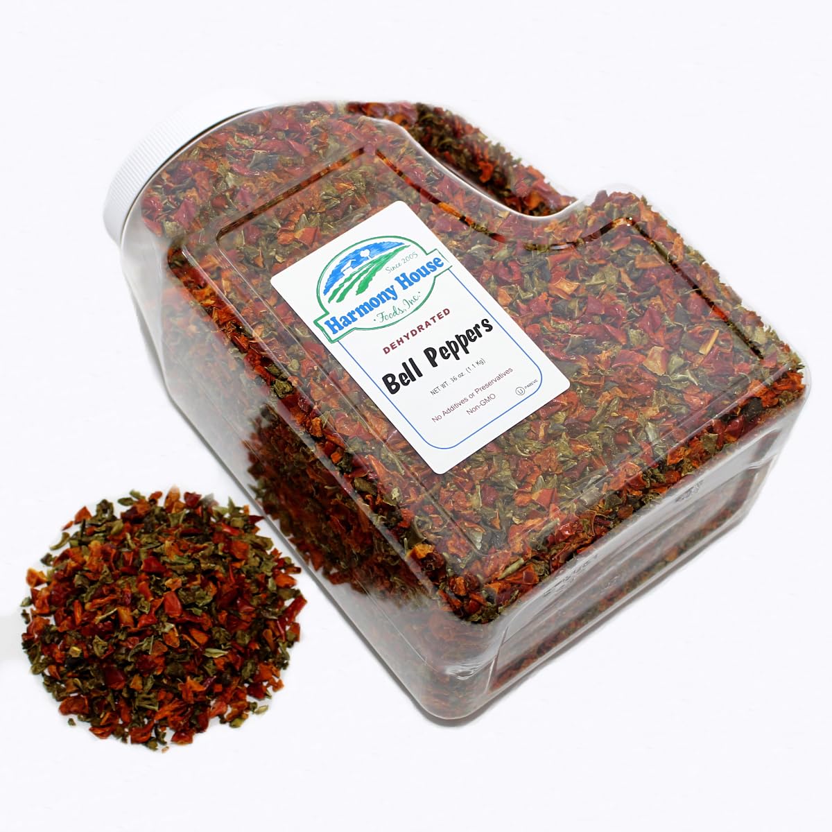 Harmony House peppers yield demo, 1 cup yields 2½ cups.