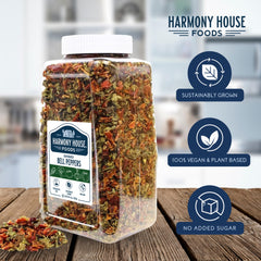 Harmony House diced peppers in a pile add color and aroma to recipes.