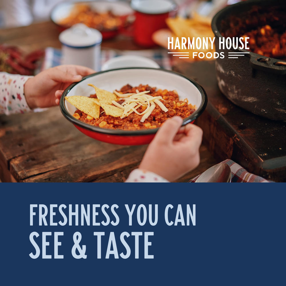 Harmony House pantry-storage peppers stay fresh for long-term cooking needs.