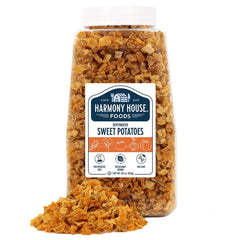 Harmony House dried sweet potato dices stored for long-term cupboard emergency prep.