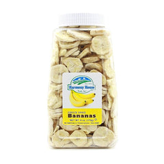Harmony House freeze-dried banana slices in a jar, convenient snack ready to enjoy.