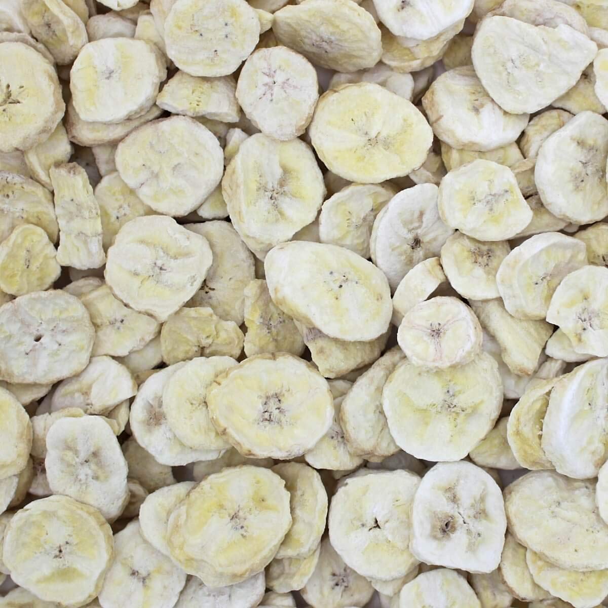 Harmony House freeze-dried banana snack plate showing natural sweetness and crunch.