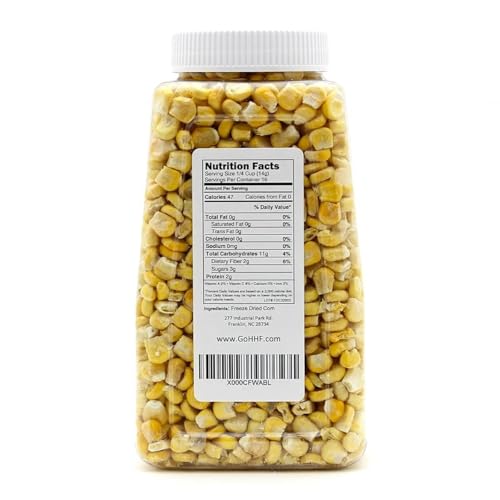 Harmony House freeze-dried corn crunch close-up shows crisp texture.