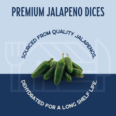 Harmony House dried jalapeños pouring from jar, ideal for quick flavor boosts.