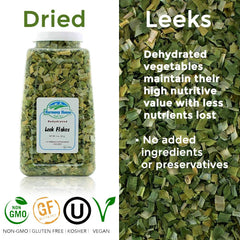Harmony House leek flakes in soup image adds garden-fresh depth.