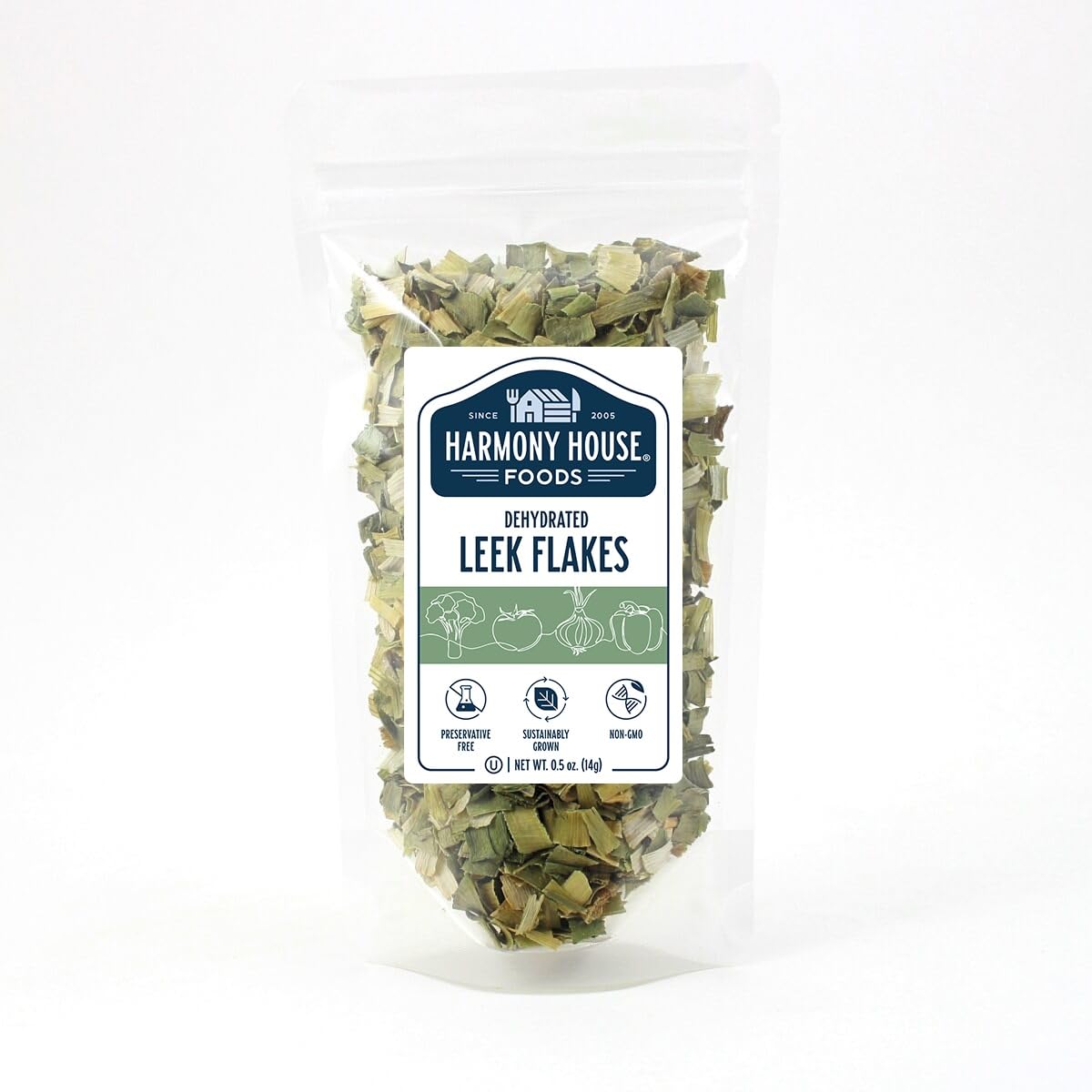 Harmony House Leek Flakes pack ready for quick meals and flavorful shortcuts