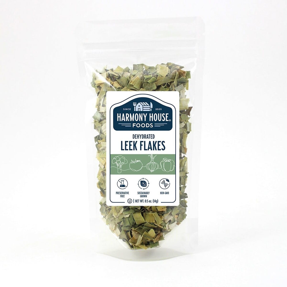 Harmony House Leek Flakes pack ready for quick meals and flavorful shortcuts
