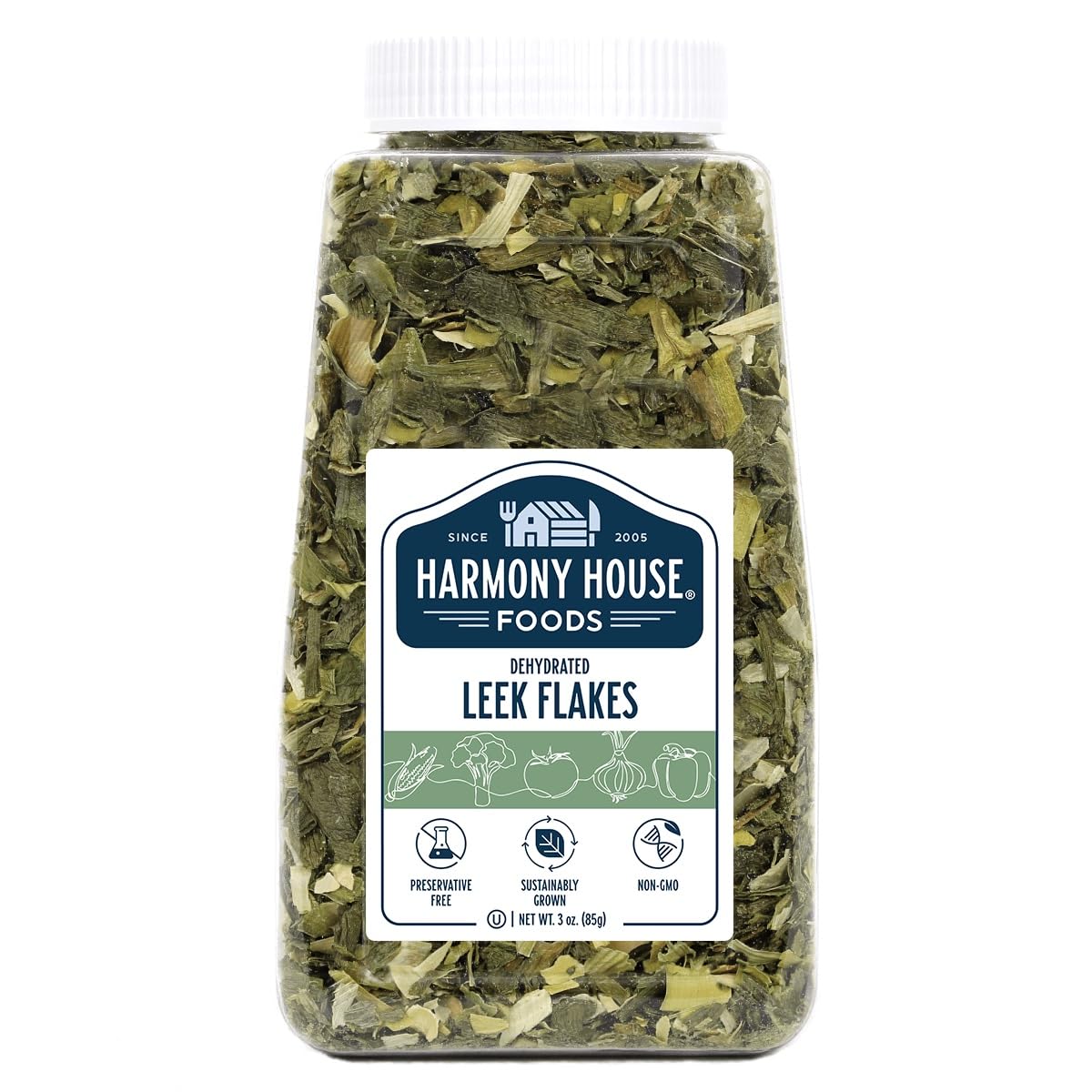 Harmony House leek flakes sealed pack for quick, flavorful soups.