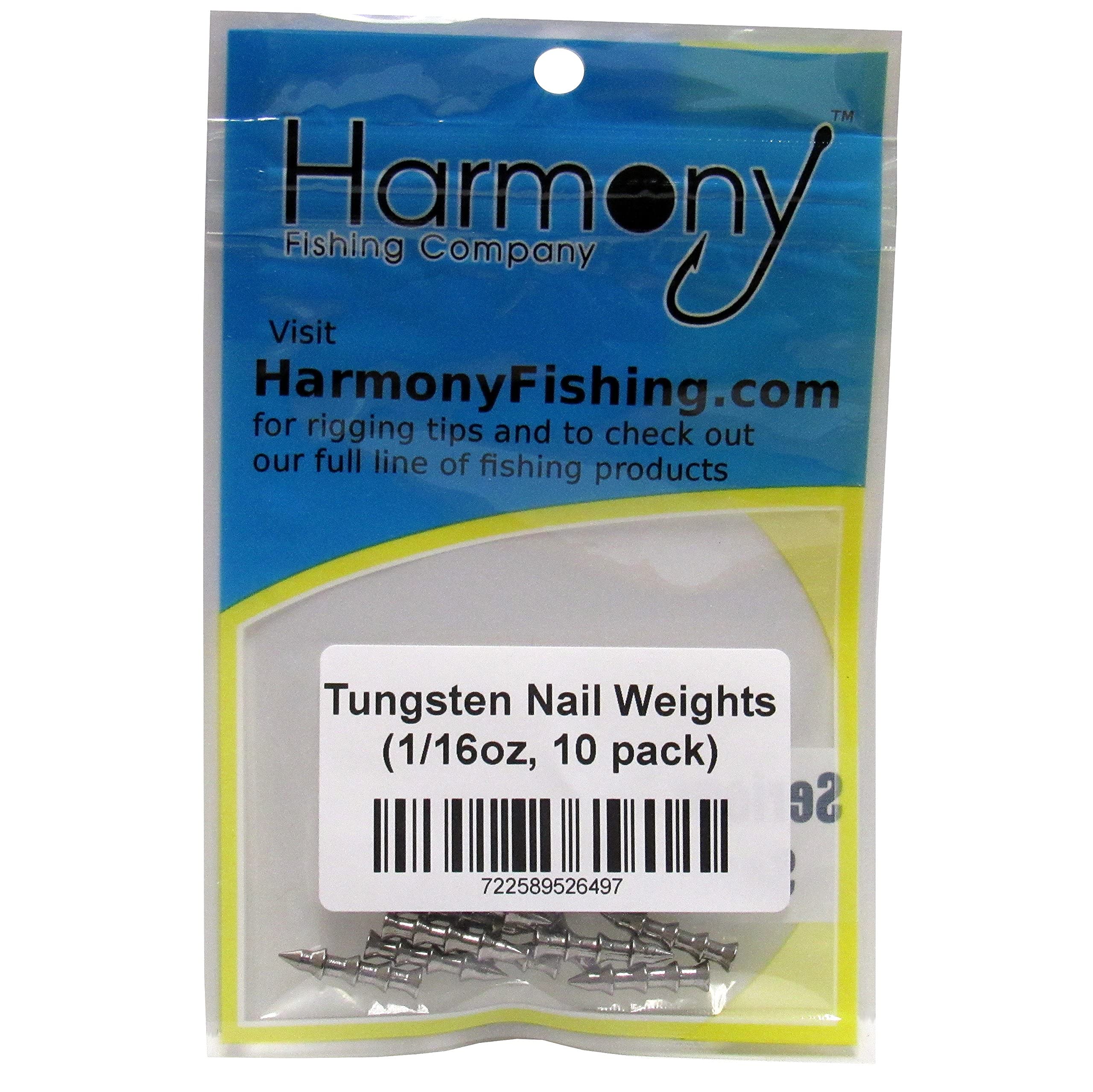 Harmony Fishing Company logo with 10-pack tungsten nail weights