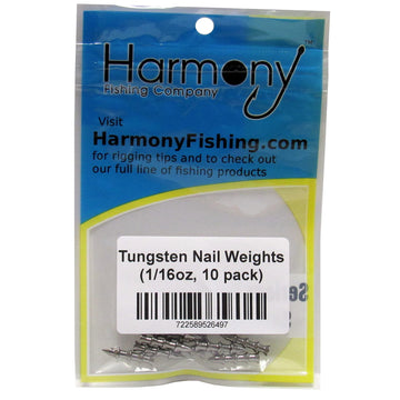 Harmony Fishing Company logo with 10-pack tungsten nail weights