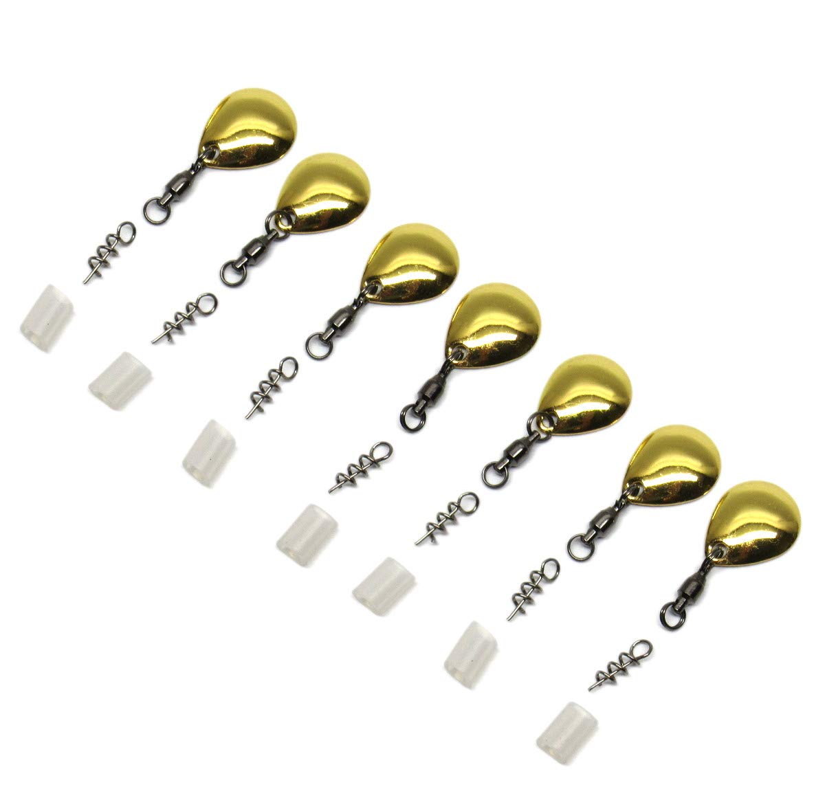 Harmony Fishing Company 7-pack Tail Spinners with HitchHiker for soft plastic lures, gold willow blade