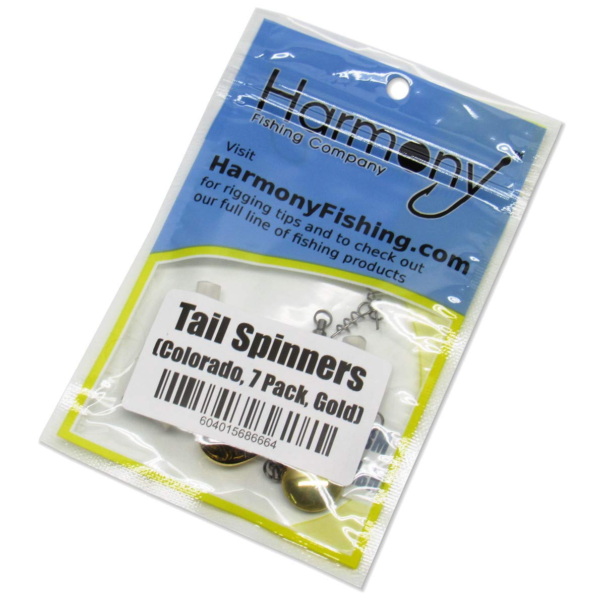 Close-up of gold blade spinning with ball bearing swivel from Harmony Fishing Company 7-pack