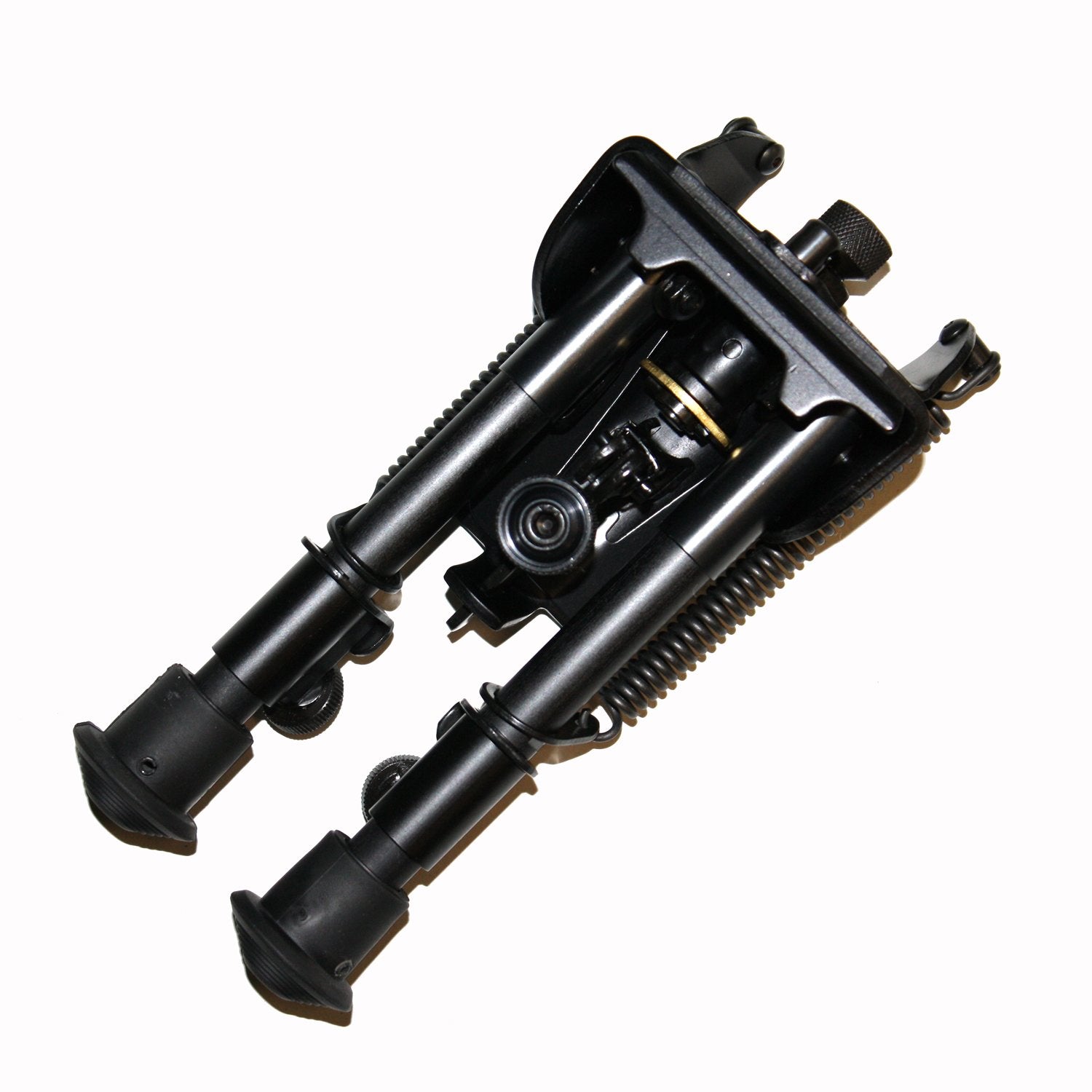 Harris Engineering S-BR hinged base bipod deployed on uneven terrain for quick stabilization
