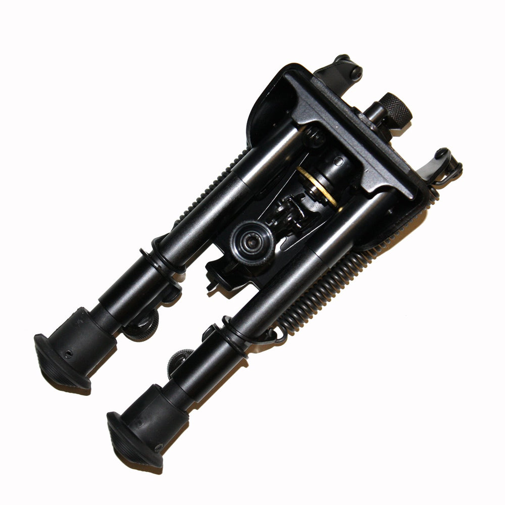 Harris Engineering S-BR hinged base bipod deployed on uneven terrain for quick stabilization