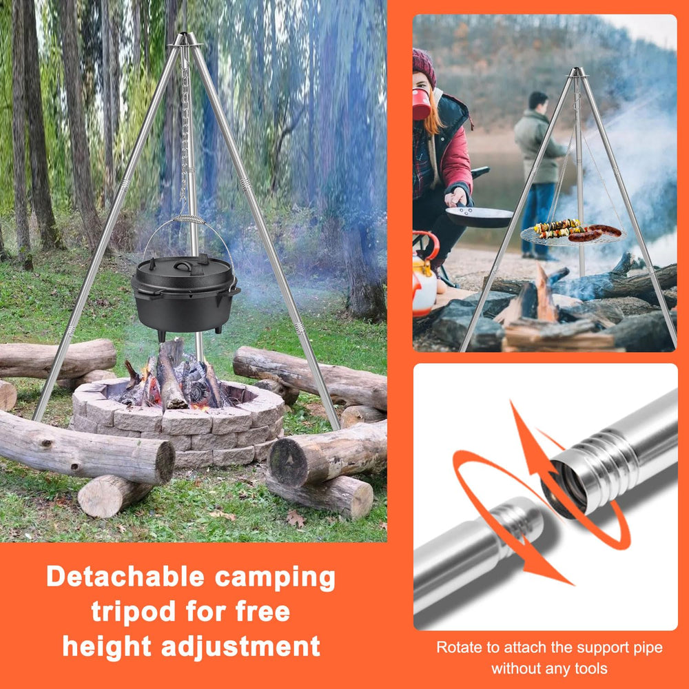 HaSteeL camping tripod 17-inch folding grill grate provides ample cooking space.