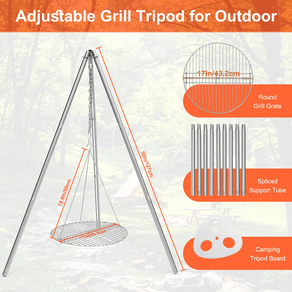 HaSteeL camping tripod height adjustment chain enables precise heat control during cooking.