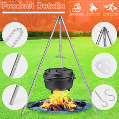 HaSteeL camping tripod stable legs for safe grilling on uneven ground.