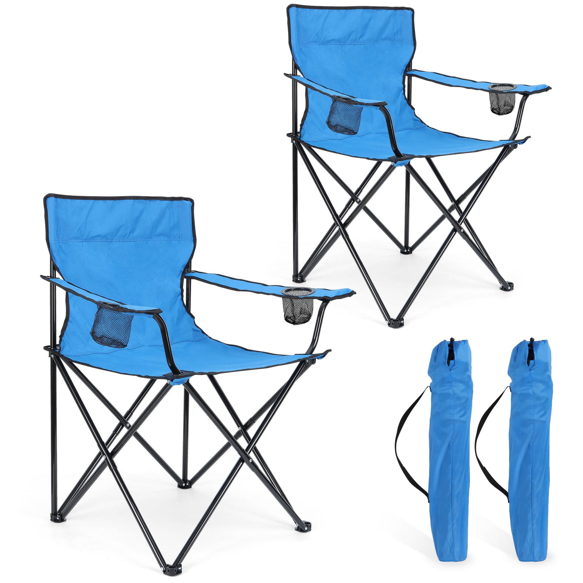 HaSteeL foldable camping chair set with two blue chairs for easy outdoor seating.