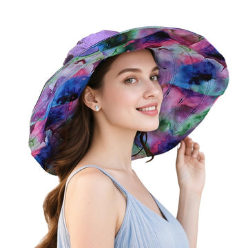 Solid light purple side of reversible wide-brim beach hat, front view