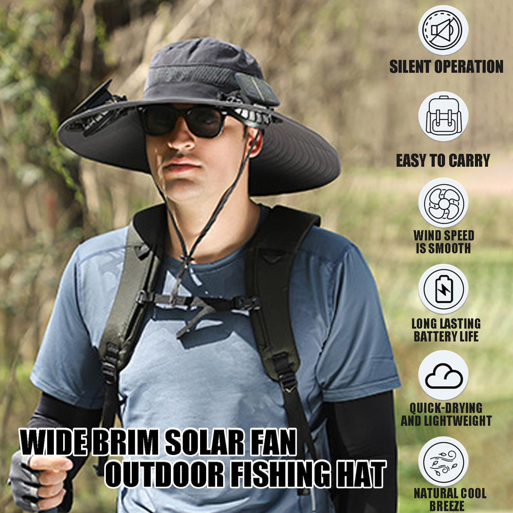Close-up of two solar fans on the hat brim