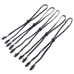 Five-pack adjustable hat strap clips in black with alligator end clips