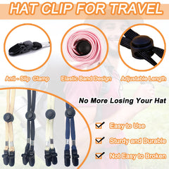 Alligator clips securing hat to clothing