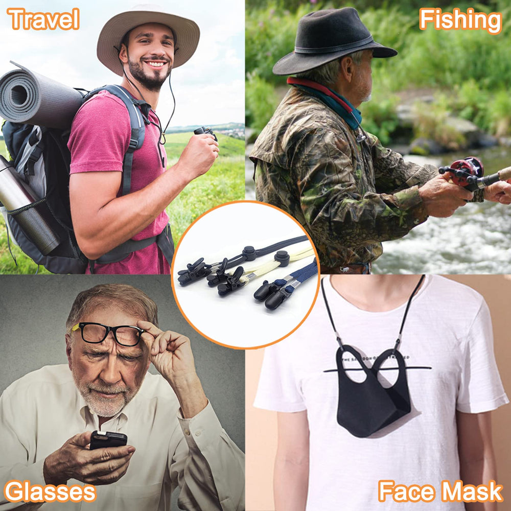 Packaging showing 5 adjustable hat strap clips in black