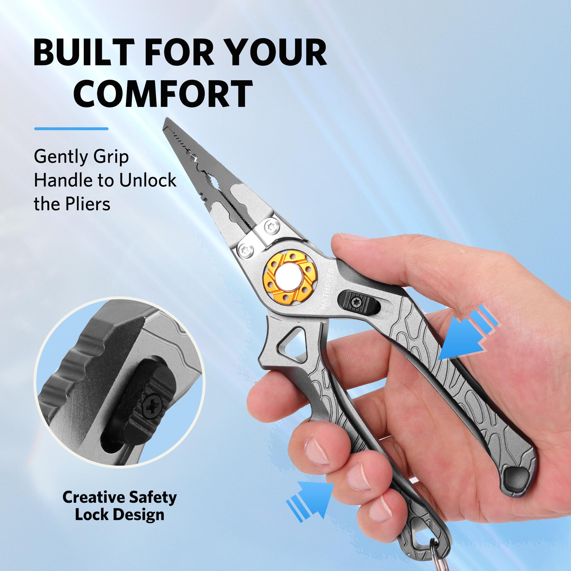 Jaws for hook removal on Hathever fishing pliers
