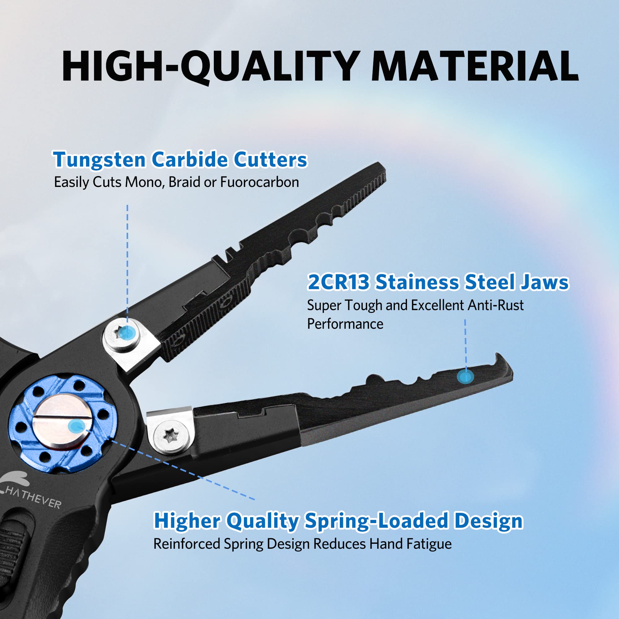 Close-up of lockable sheath and protective lanyard for Hathever pliers