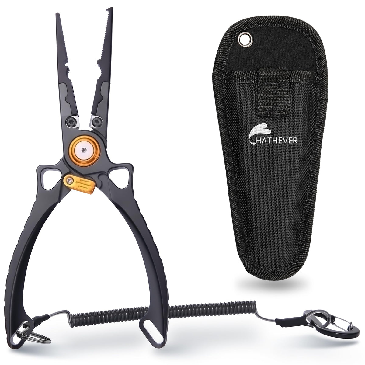 Hathever fishing pliers with tungsten carbide cutters – front view