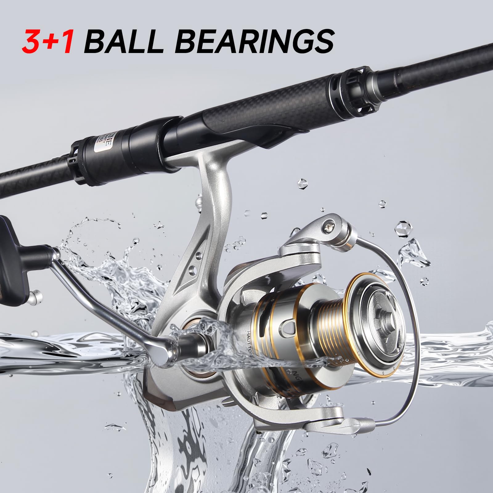 HAUT TON stainless-gear reel—durable, low wear under heavy loads.