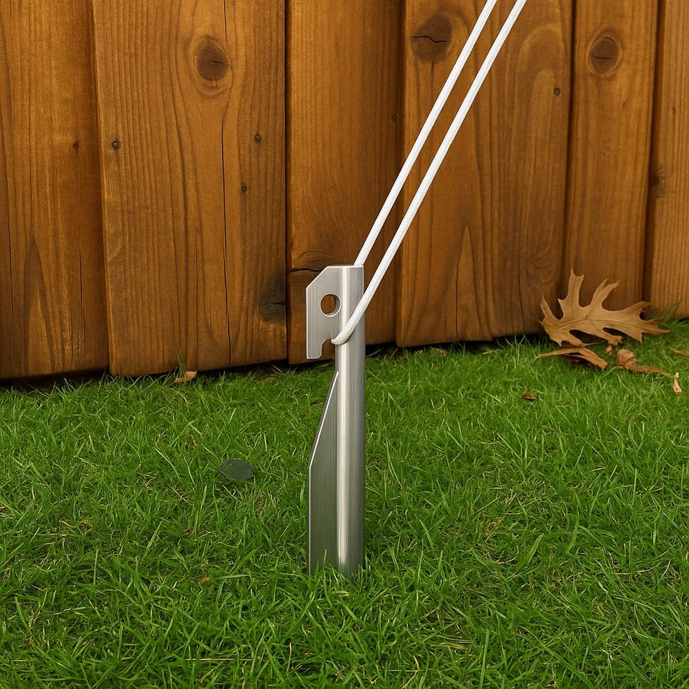 Haute Decor aluminum stake construction delivers durable holding power against weather.