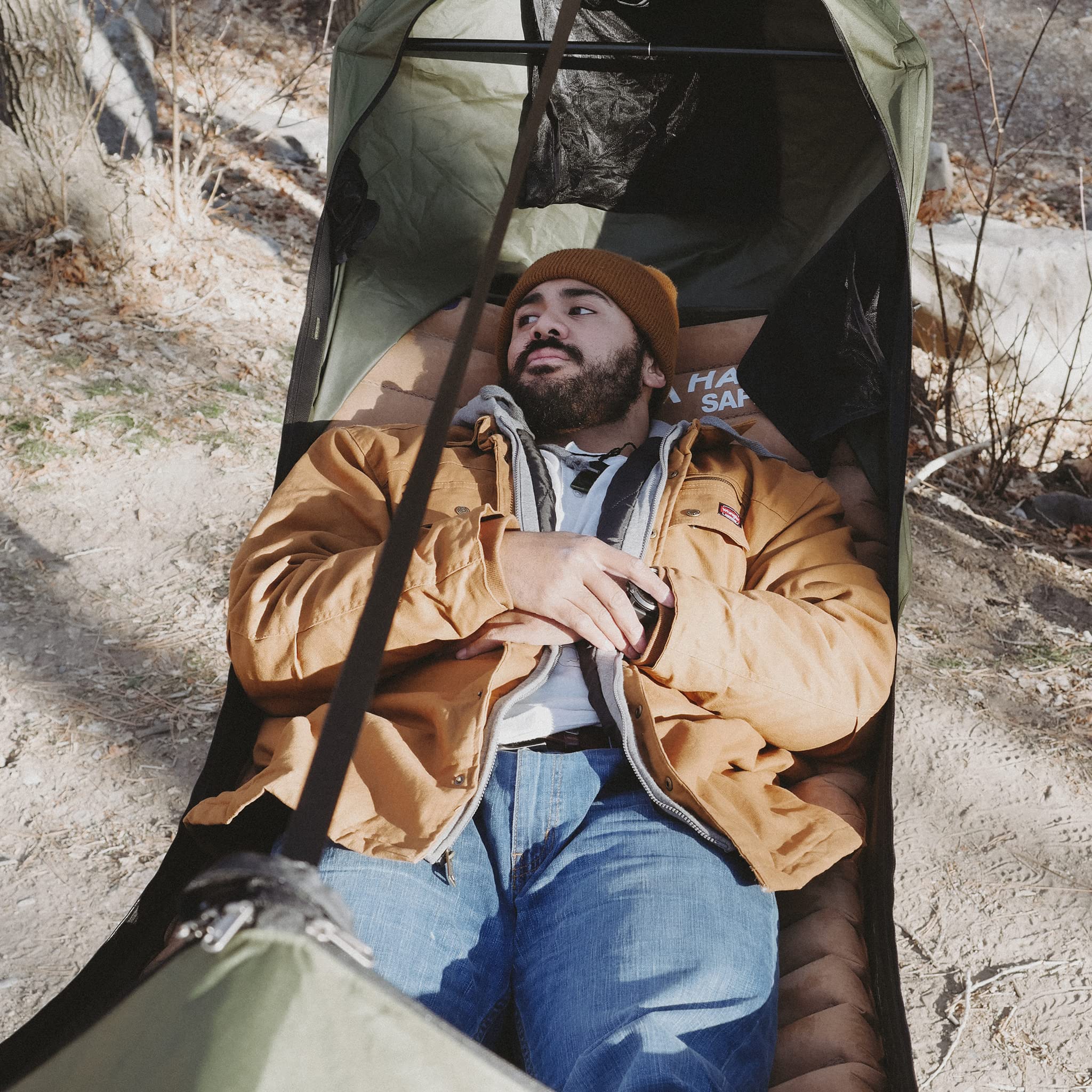 Haven Safari multi-use-layout offers hammock, ground tent, and chair configurations for flexible camping.